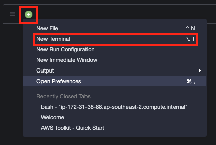 Open terminal tab